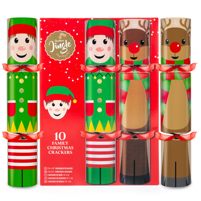 10 Family Crackers With Elf & Reindeer Design