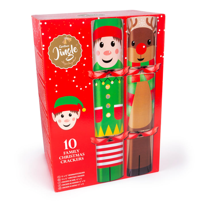 10 Family Crackers With Elf & Reindeer Design