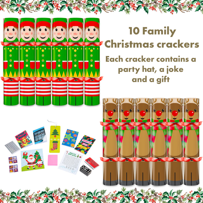 10 Family Crackers With Elf & Reindeer Design