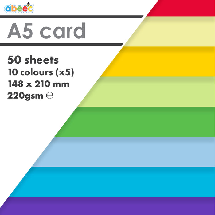 A5 Coloured Card Pack - 50 Sheets