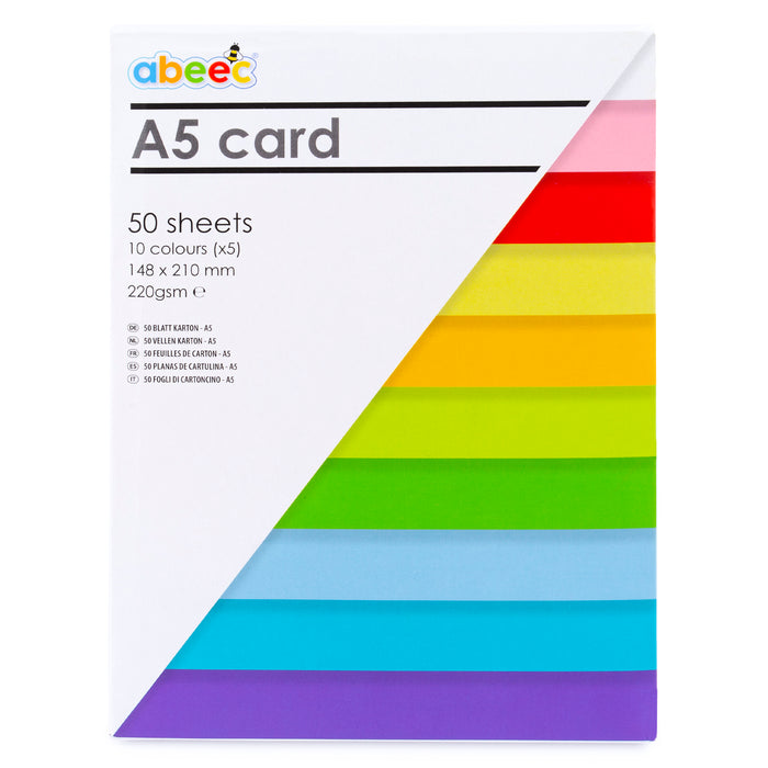 A5 Coloured Card Pack - 50 Sheets