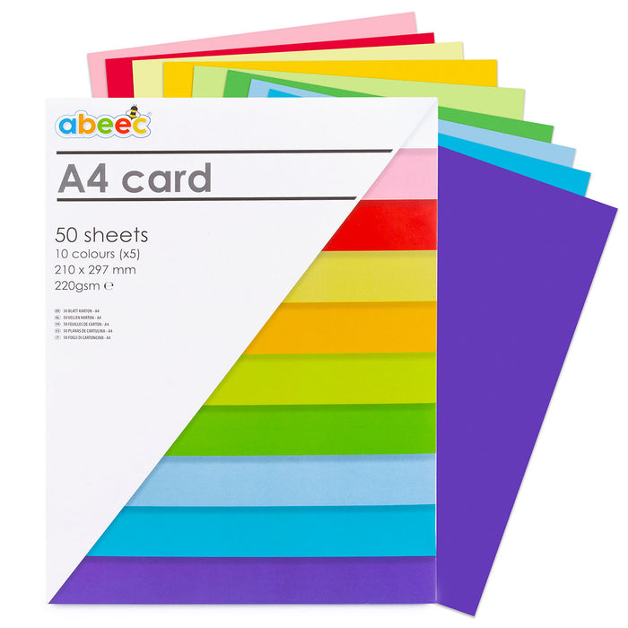 A4 Coloured Card Pack - 50 Sheets