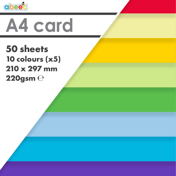 A4 Coloured Card Pack - 50 Sheets