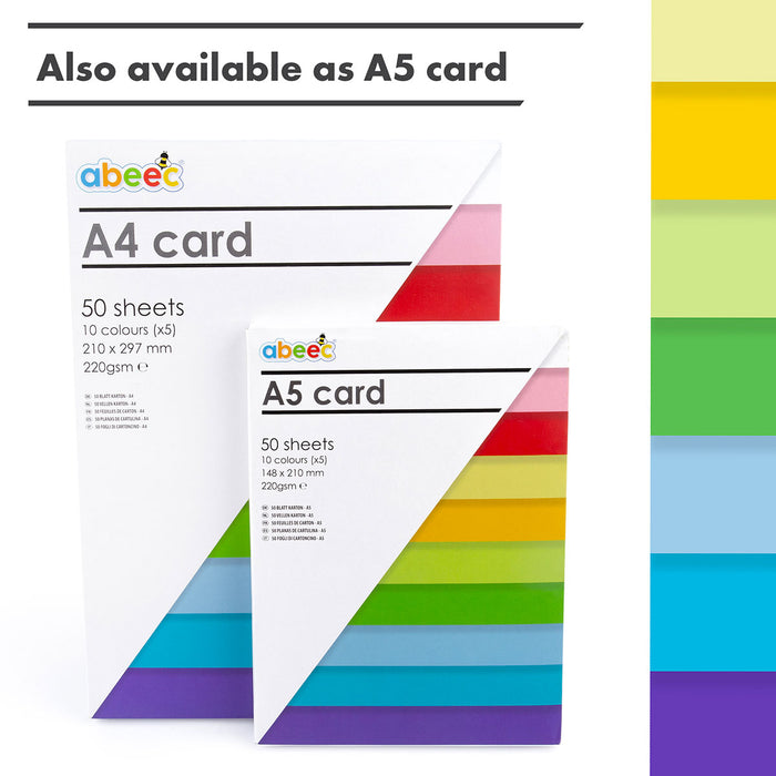 A4 Coloured Card Pack - 50 Sheets