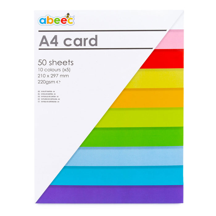 A4 Coloured Card Pack - 50 Sheets