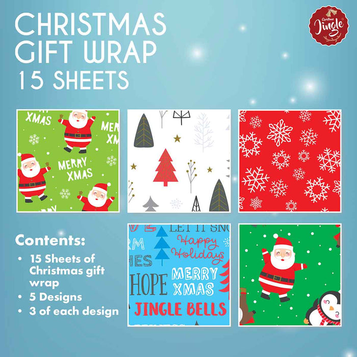 15 Sheets of Christmas Gift Wrap