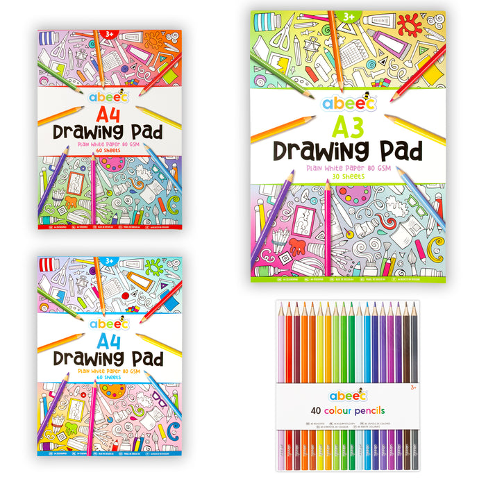 3 x Drawing Pads & 40 Coloured Pencils Gift Pack