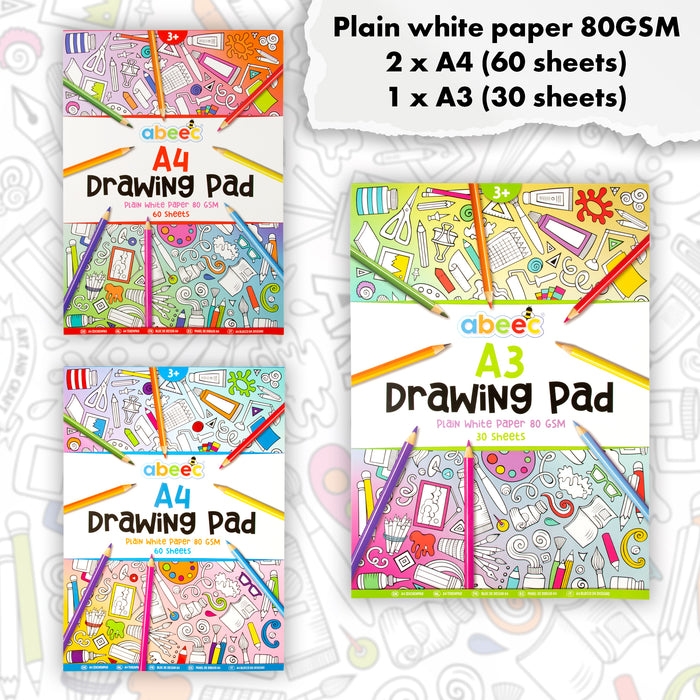 3 x Drawing Pads & 40 Coloured Pencils Gift Pack