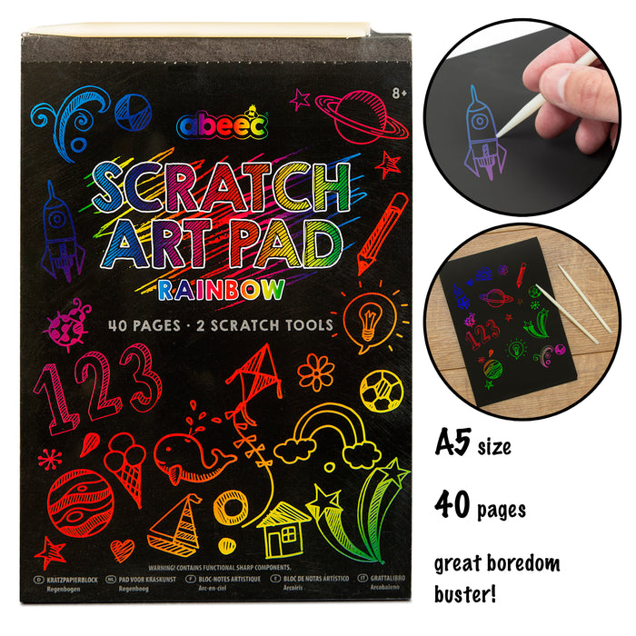 Baker Ross Rainbow Scratch Art Magnets (Pack of 10) AW422, Rainbow Scratch Paper